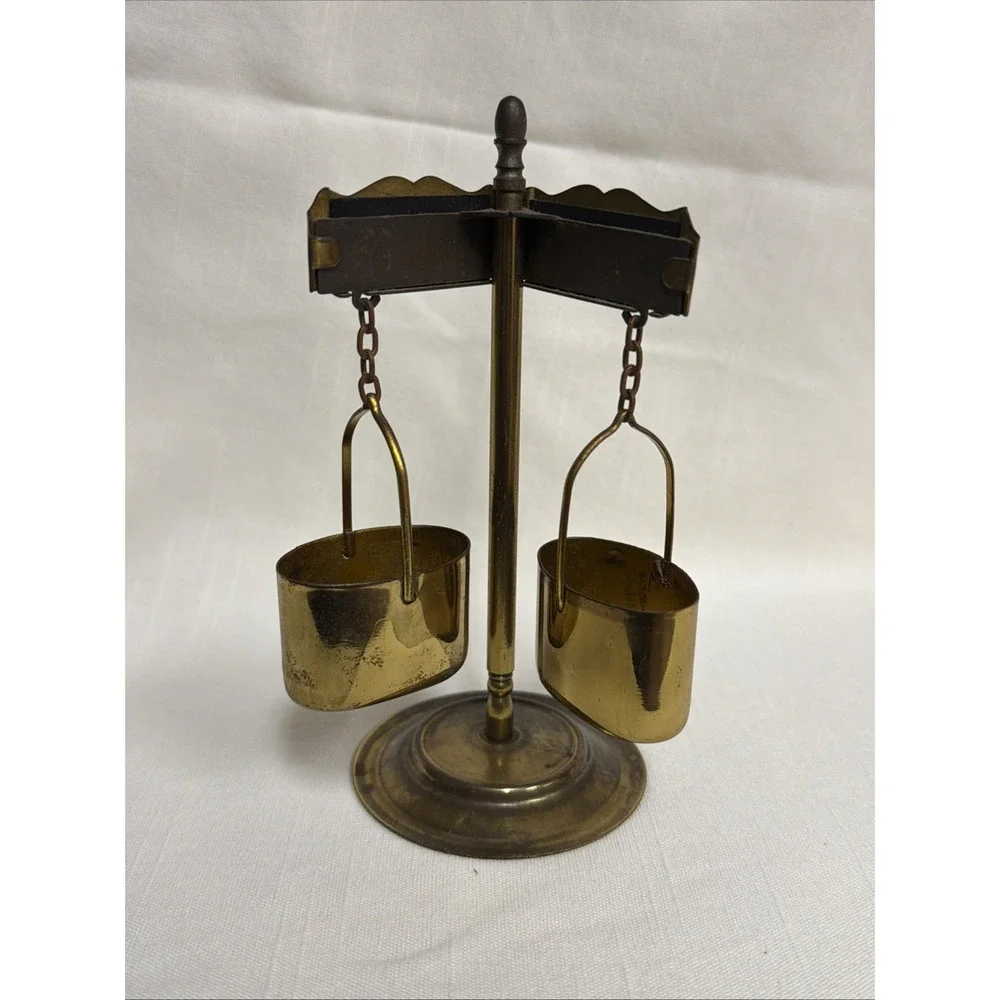 VTG Salt Pepper Brass Stand‎ Scale Decor Container MCM Retro Street Sign